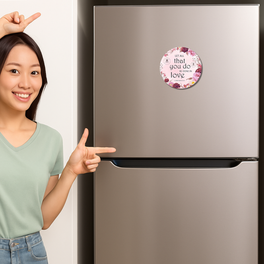 Let All That You DO be done in LOVE – Wooden Fridge Magnet (3.5 x 3.5 inch)