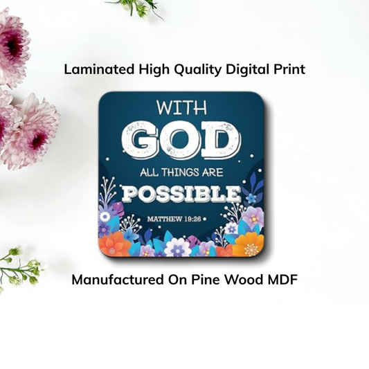 With God All Things Are POSSIBLE – Wooden Fridge Magnet (3.5 x 3.5 inch)