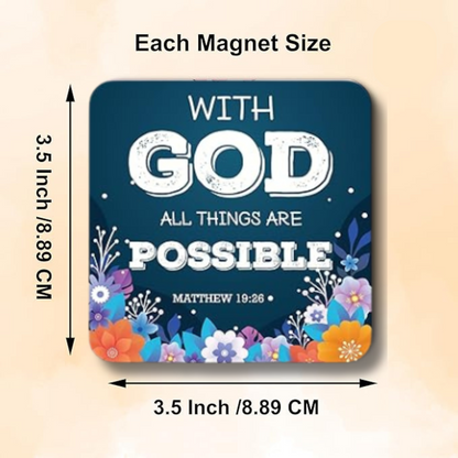 With God All Things Are POSSIBLE – Wooden Fridge Magnet (3.5 x 3.5 inch)